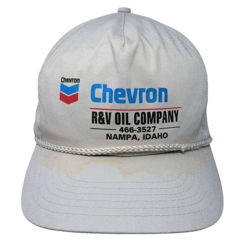 Chevron R&V Oil Company Snapback 5 Panel Cap Gray One Size Adjustable Rope Cameo